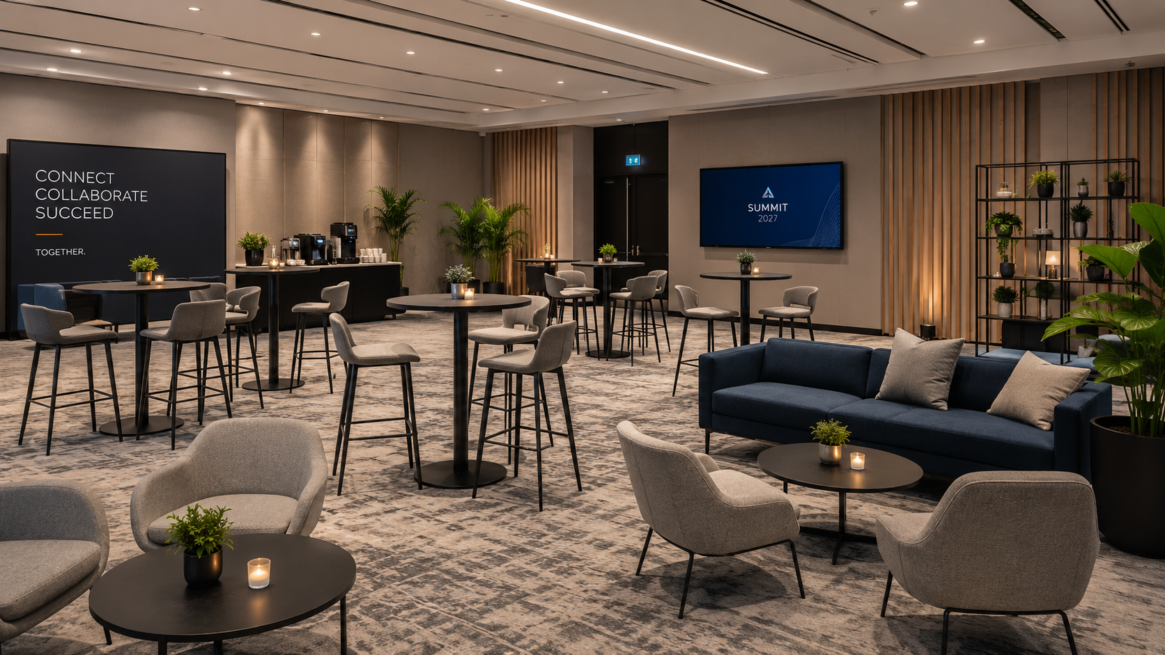 Image of Poseur tables and sofas in a conference area