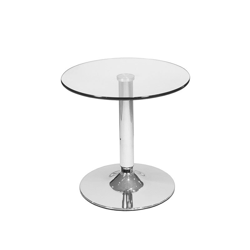 Latte round glass coffee table hire with chrome base