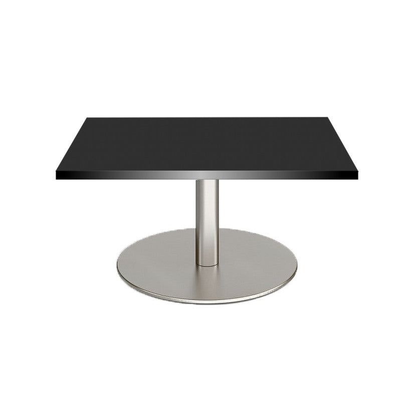 Lungo black square coffee table hire with chrome base