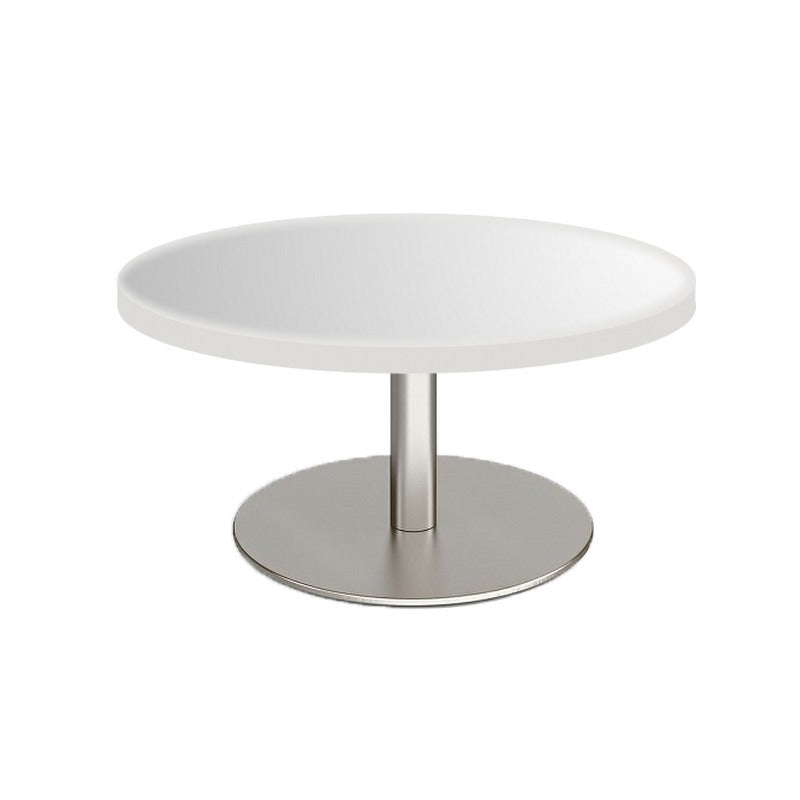 Mocha white round coffee table hire with chrome base