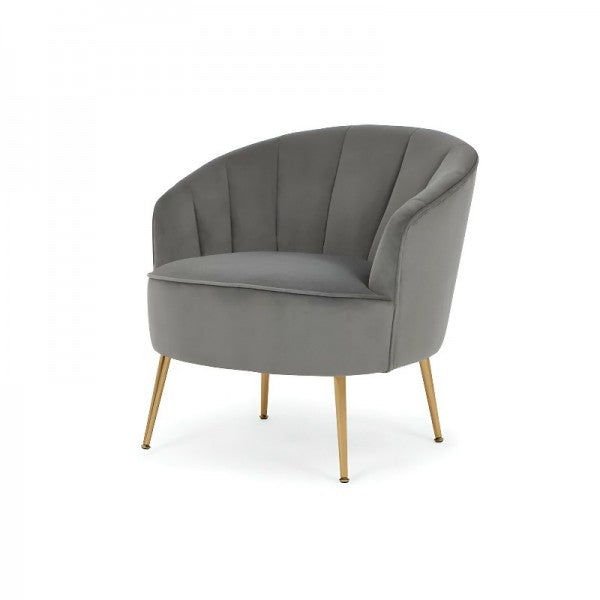Grey velvet armchair hire with gold legs