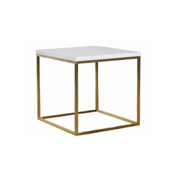 Madrid Side Table - White Top With Gold Frame