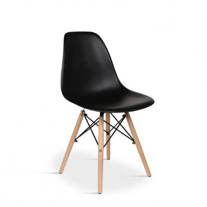 Black Eames DSW chair hire with wooden legs