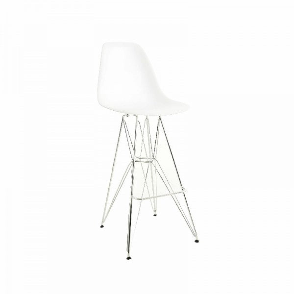 White Eames Eiffel bar stool hire with wire frame base