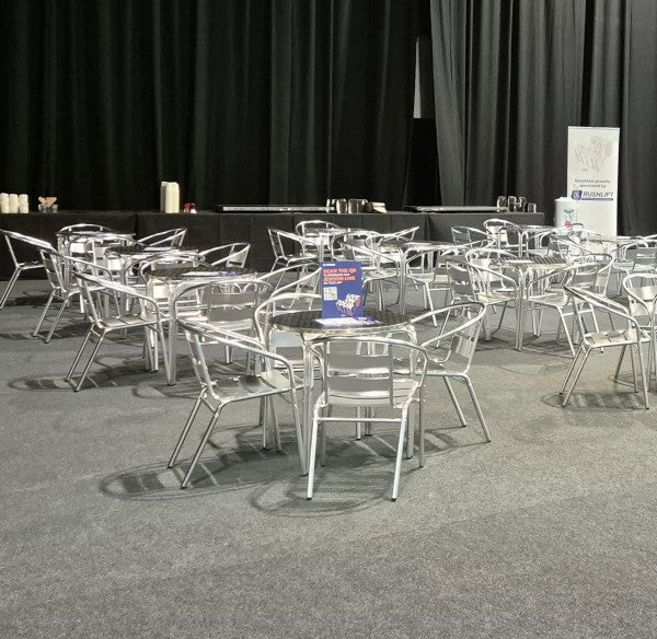Aluminium bistro table hire close-up view